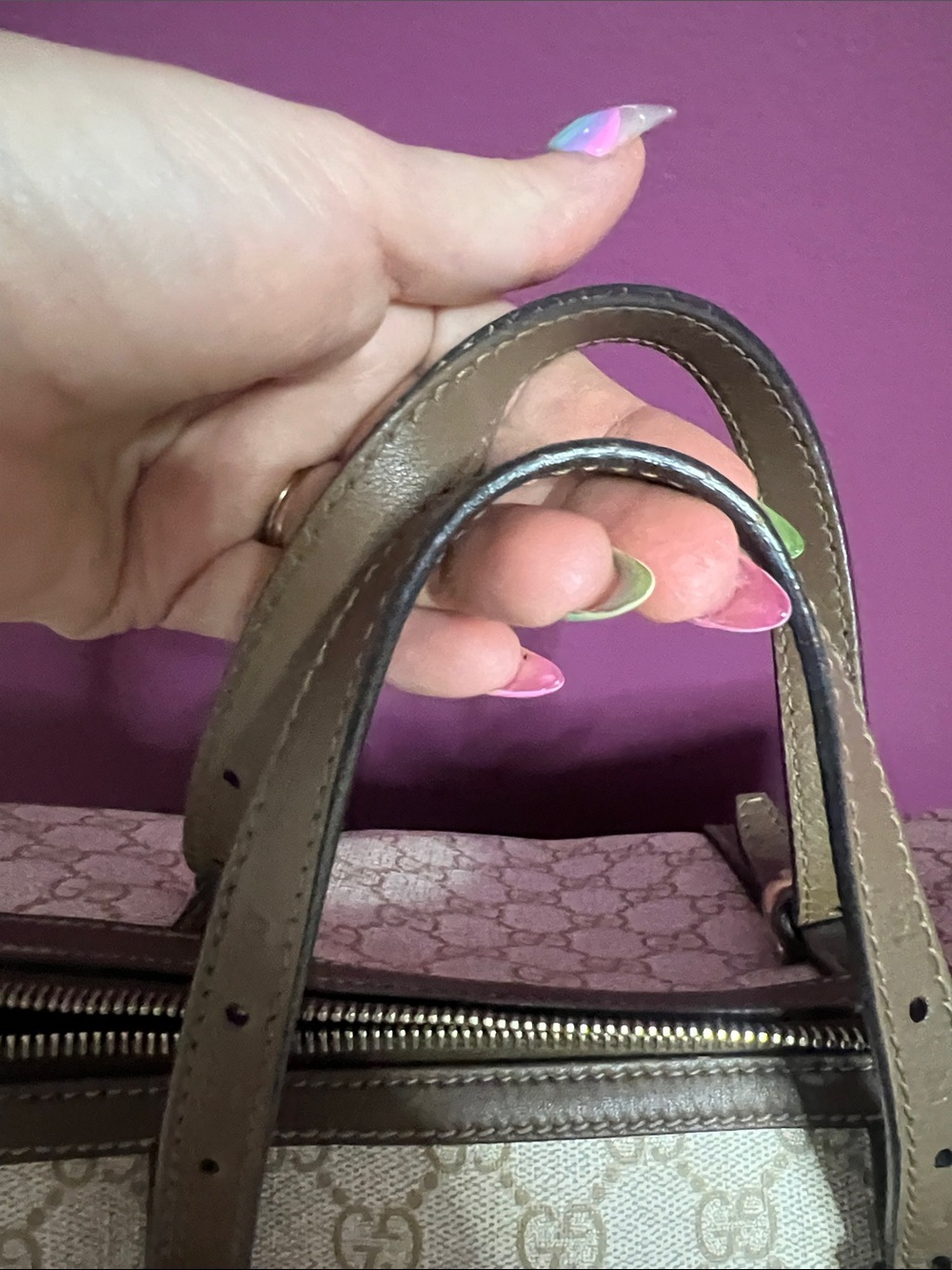 Rare !! Gucci Beige GG supreme canvas boston bag with Brown Leather Trim - Picture 5 of 16